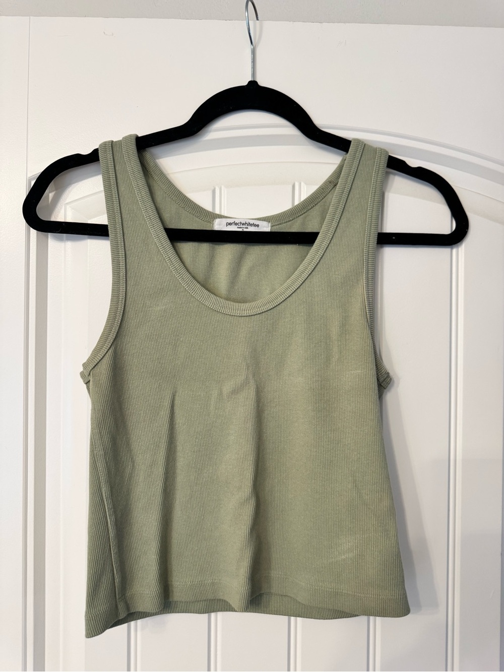 perfectwhitetee Sage Ribbed Crop Tank